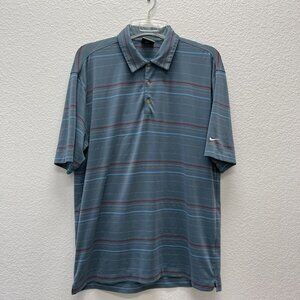 Nike Polo Men's Large Fit Dry Golf Athletic Training Blue Stripes Athletic Sport